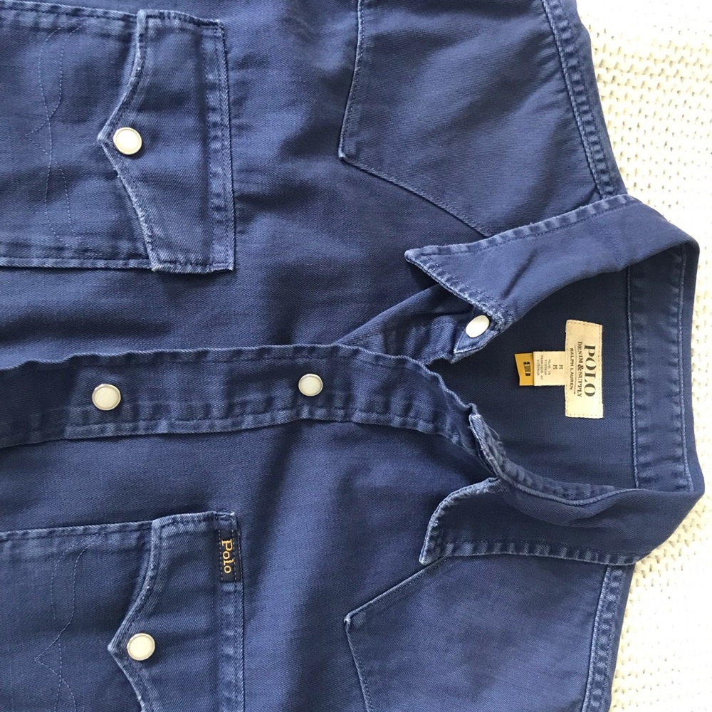 Polo Ralph Lauren Blue Denim Cowboy Western Shirt Size M Men Chambray